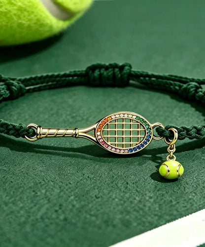 Vintage Zircon Alloy Tennis Racket Braided Charm Bracelet