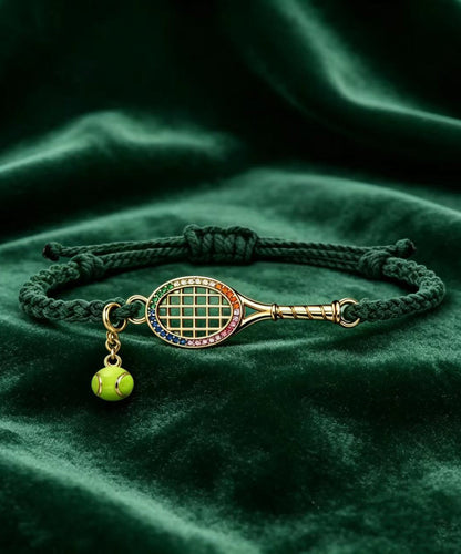Vintage Zircon Alloy Tennis Racket Braided Charm Bracelet