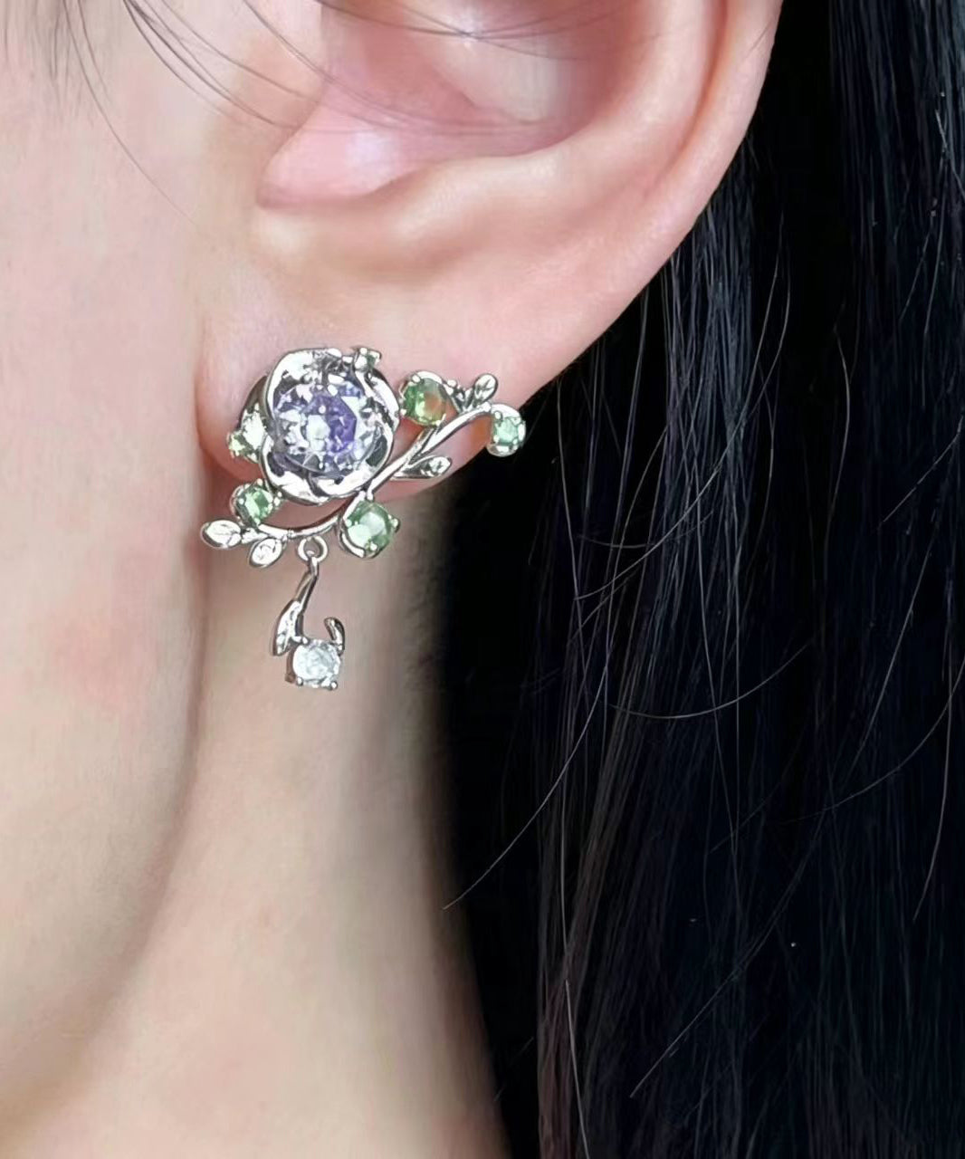 Vintage Zircon Copper Alloy Floral Stud Earrings