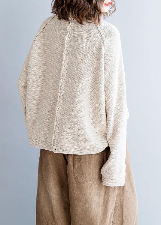 Vintage beige knitted blouse fall fashion o neck Button Down clothes - SooLinen