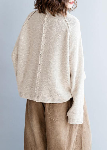 Vintage beige knitted blouse fall fashion o neck Button Down clothes - SooLinen