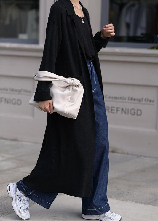 Vintage black oversized patchwork knitted coat - SooLinen