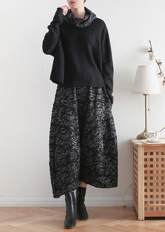 Vintage black tops casual high neck knitwear Batwing Sleeve top - SooLinen