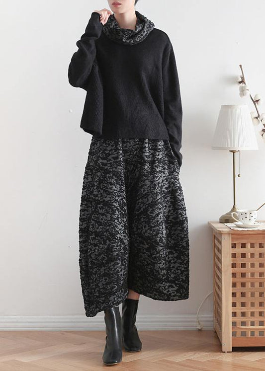 Vintage black tops casual high neck knitwear Batwing Sleeve top - SooLinen