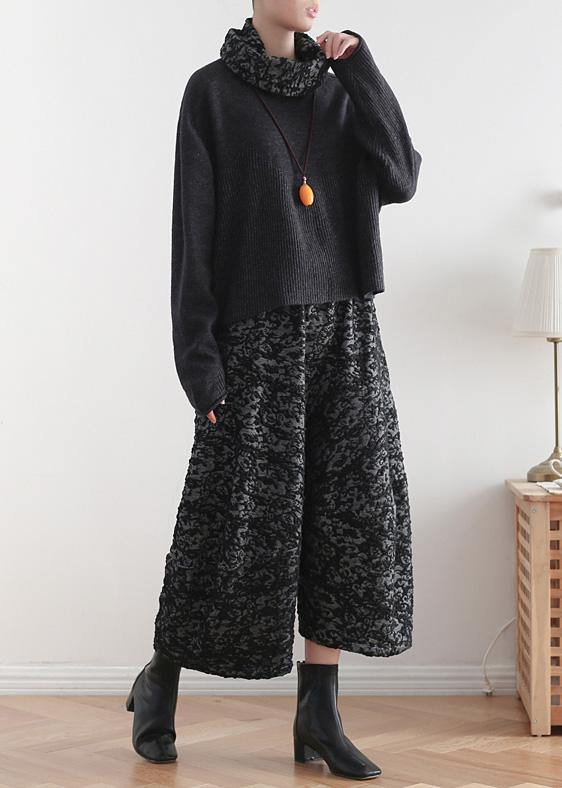 Vintage black tops casual high neck knitwear Batwing Sleeve top - SooLinen