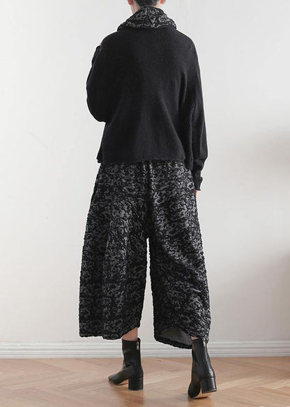 Vintage black tops casual high neck knitwear Batwing Sleeve top - SooLinen