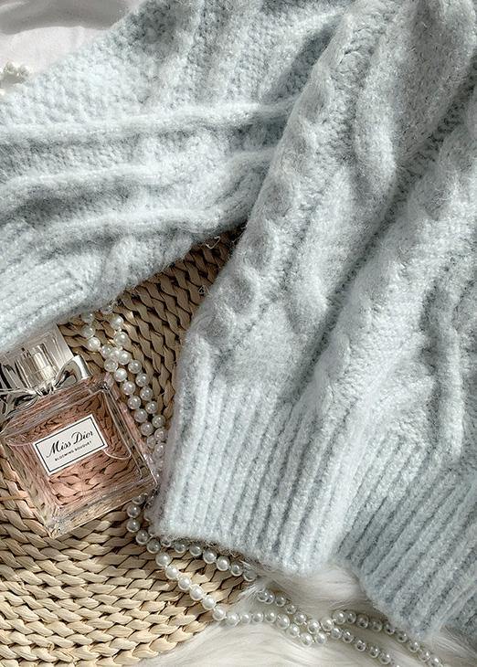 Vintage blue clothes warm casual high neck knitwear - SooLinen