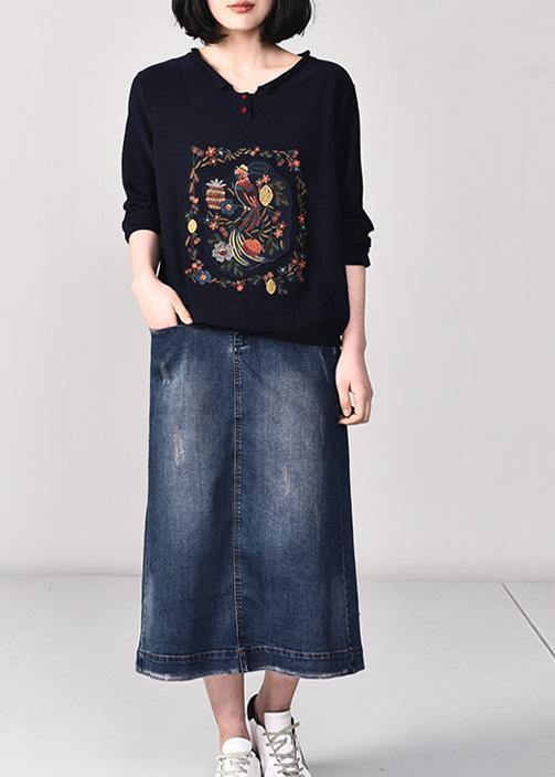 Vintage chocolate knit blouse casual v neck knitwear wild - SooLinen