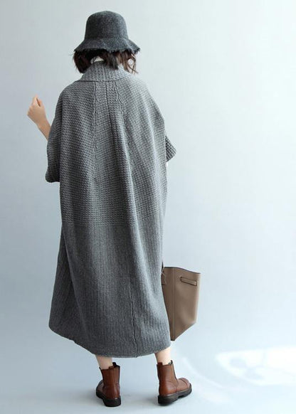 Vintage dark gray knit coats trendy plus size v neck knit sweat coats - SooLinen