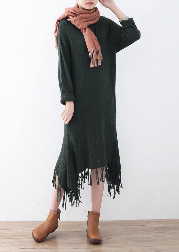 Vintage green Sweater Wardrobes Quotes high neck Big fall sweater dress - SooLinen