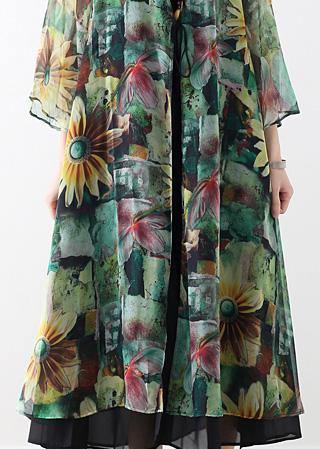 Vintage green print oversized v neck baggy cardigans - SooLinen