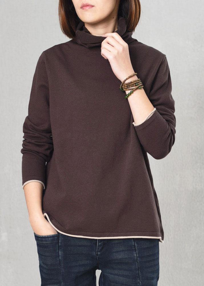 Vintage high neck sweater plus size knit tops chocolate - SooLinen