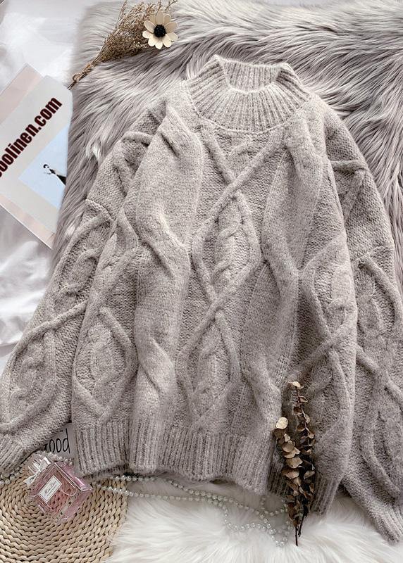 Vintage high neck thick Sweater dress Classy dark blue sweater dresses - SooLinen