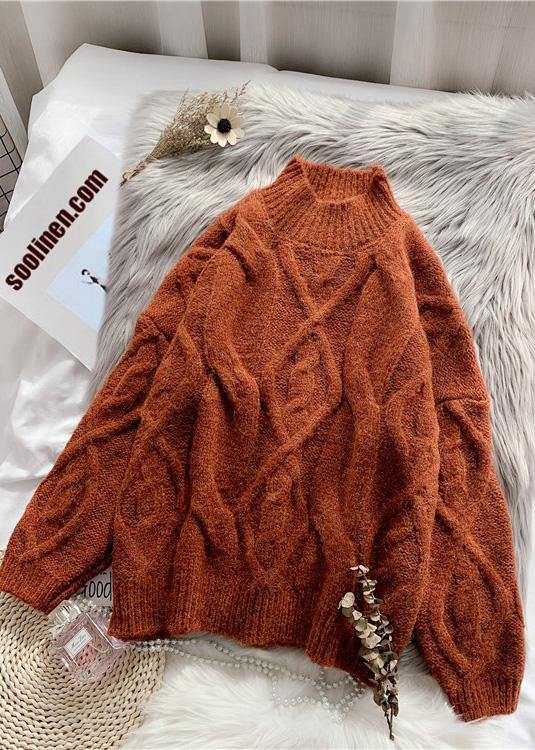 Vintage high neck thick Sweater dress Classy dark blue sweater dresses - SooLinen