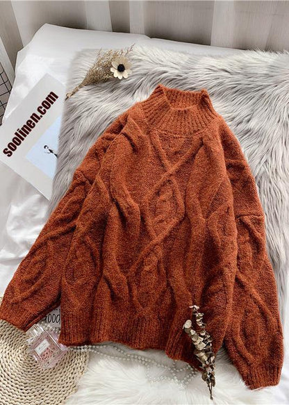 Vintage high neck thick Sweater dress Classy dark blue sweater dresses - SooLinen