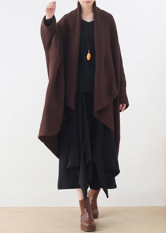Vintage knit sweat tops casual chocolate v neck Batwing Sleeve coats - SooLinen