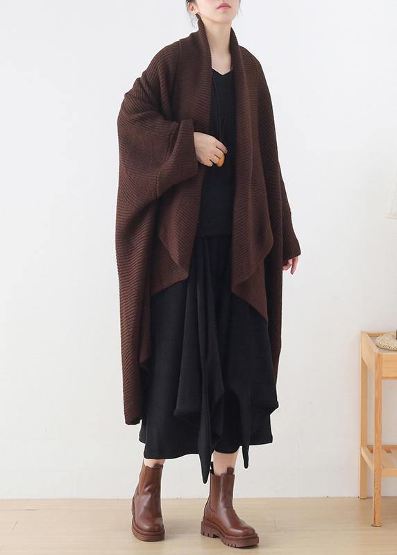 Vintage knit sweat tops casual chocolate v neck Batwing Sleeve coats - SooLinen