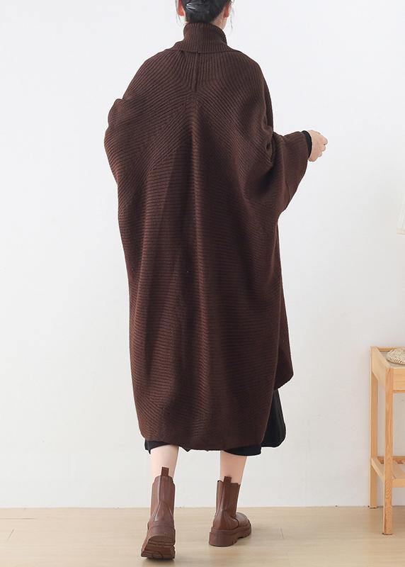 Vintage knit sweat tops casual chocolate v neck Batwing Sleeve coats - SooLinen