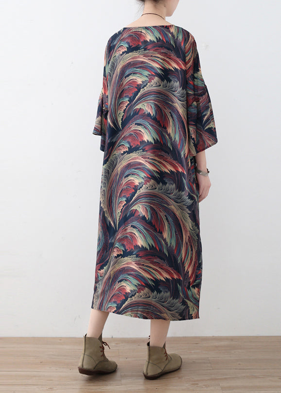 Vintage o neck Batwing Sleeve Sweater outfits Street Style floral Hipster chiffon dress