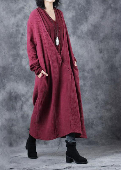 Vintage red Sweater Wardrobes Beautiful patchwork Mujer v neck knitwear - SooLinen