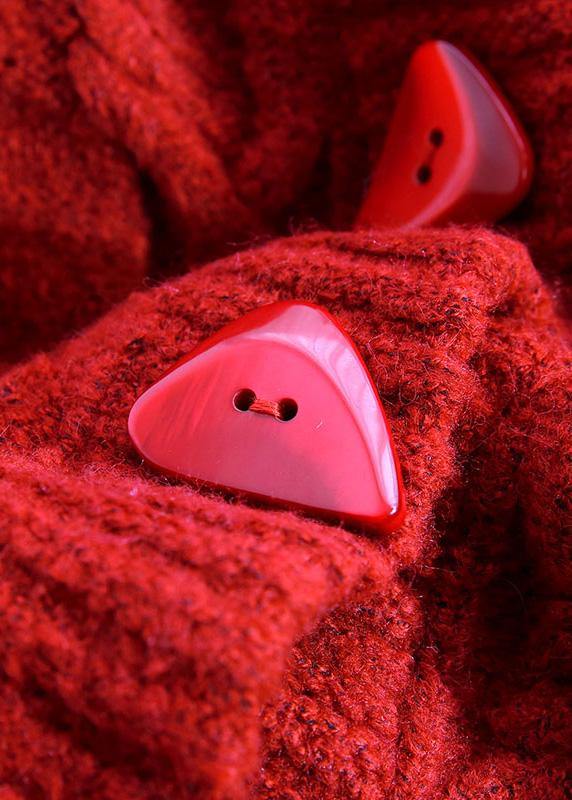 Vintage red knitted outwear casual spring v neck Button knit outwear - SooLinen