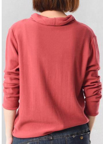 Vintage red v neck knitted outwear plus size loog sleeve knit outwear fall - SooLinen