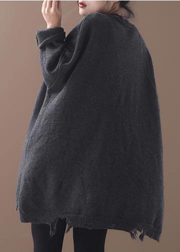 Vintage winter gray knitted blouse plus size Hole knit tops - SooLinen
