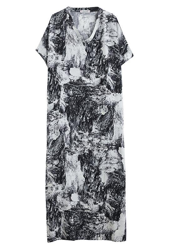 Vivid Abstract Pattern Tunics For Women V Neck Robes Summer Dress - SooLinen