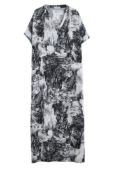 Vivid Abstract Pattern Tunics For Women V Neck Robes Summer Dress - SooLinen