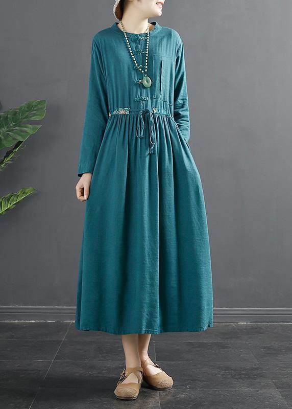 Vivid Black Clothes For Women Drawstring Kaftan Dress - SooLinen