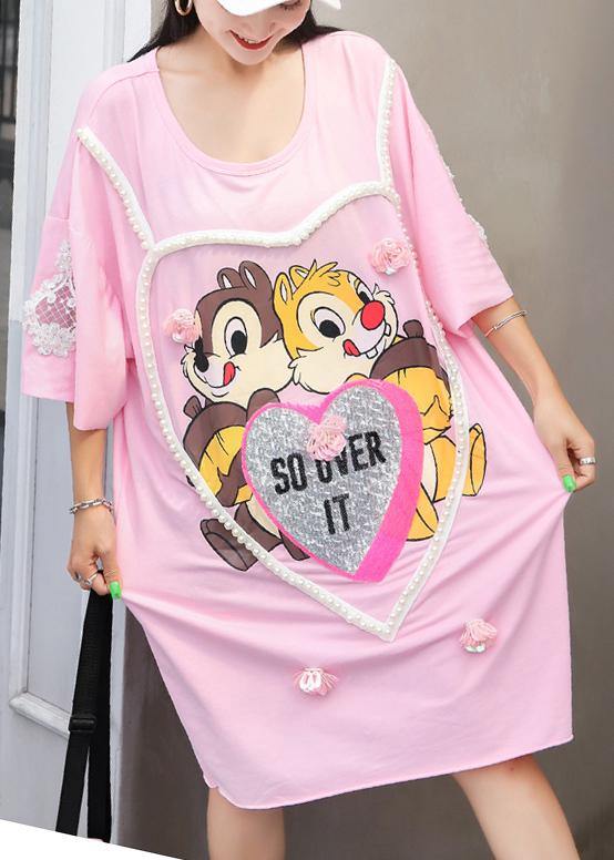 Vivid Cartoon print Cotton quilting clothes Fabrics pink Dresses summer - SooLinen
