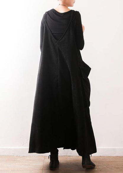 Vivid Large pockets fall dress Photography black Kaftan Dresses - SooLinen
