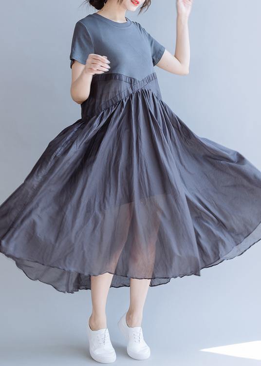 Vivid Patchwork cotton Clothes O Neck  cotton Summer Dress - SooLinen