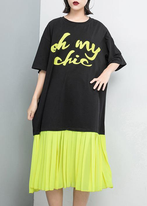 Vivid Stitches Fashion Women cotton dresses yellow Spliced Pullover Dress - SooLinen