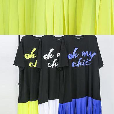 Vivid Stitches Fashion Women cotton dresses yellow Spliced Pullover Dress - SooLinen