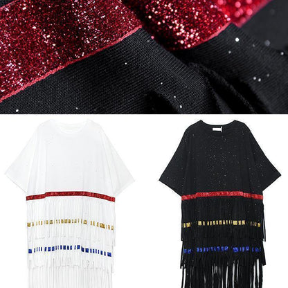 Vivid black Cotton 0layered tassel Dresses summer Dress - SooLinen