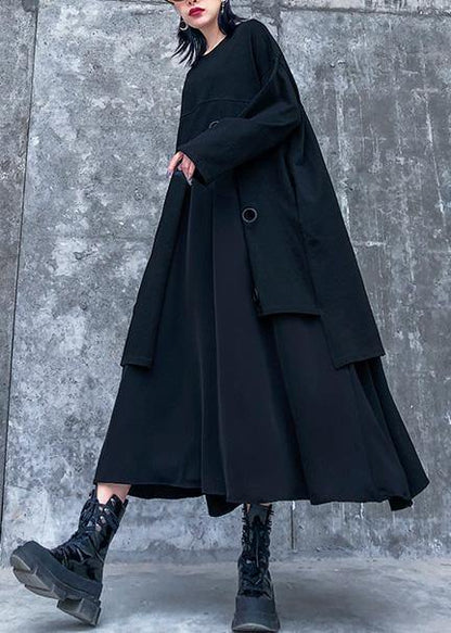 Vivid black cotton clothes Women Layered Traveling spring Dresses - SooLinen