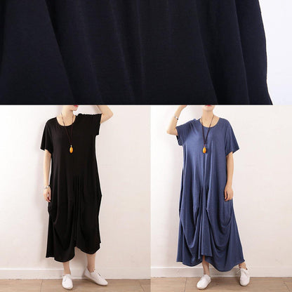 Vivid black linen cotton Robes asymmetric summer Dresses - SooLinen