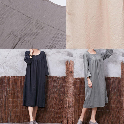 Vivid bracelet sleeved cotton linen quilting clothes Inspiration black Cinched Dress summer - SooLinen