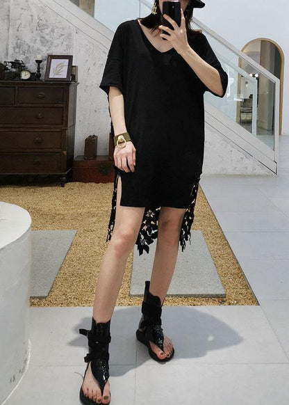 Vivid hollow out cotton dresses Photography black patchwork Maxi Dresses summer - SooLinen