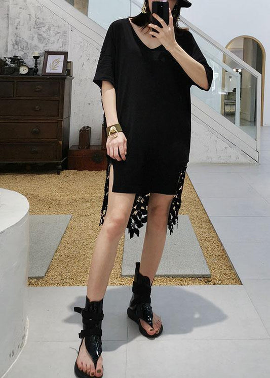 Vivid hollow out cotton dresses Photography black patchwork Maxi Dresses summer - SooLinen