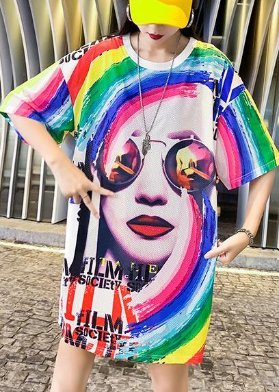 Vivid multi prints Cotton short sleeve Dress - SooLinen