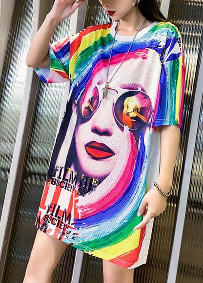 Vivid multi prints Cotton short sleeve Dress - SooLinen