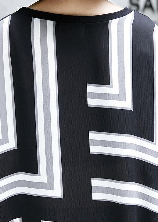 Vivid o neck patchwork cotton dresses Work Outfits black Maxi Dresses summer - SooLinen