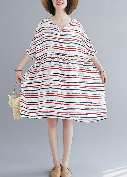 Vivid o neck summer quilting dresses Fashion Ideas red striped Dress - SooLinen