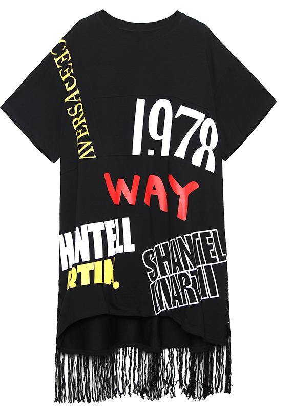 Vivid o neck tassel cotton clothes Women Sewing green print Plus Size Dress summer - SooLinen