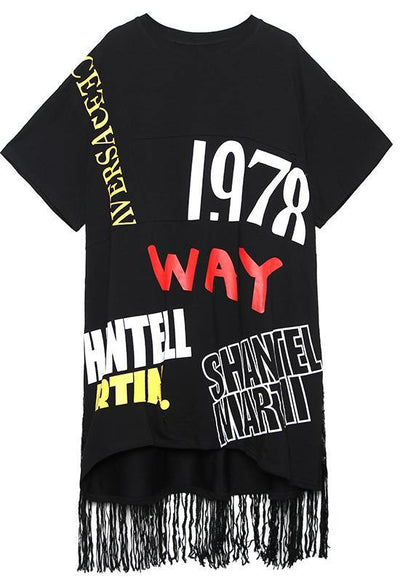 Vivid o neck tassel cotton clothes Women Sewing green print Plus Size Dress summer - SooLinen