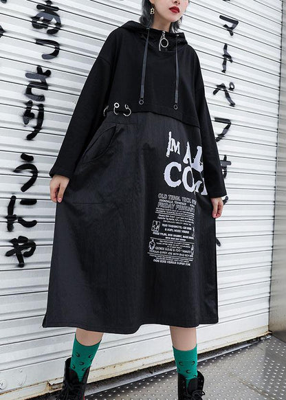 Vivid patchwork cotton Wardrobes Fabrics black prints Dresses fall - SooLinen