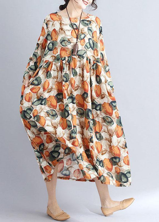 Vivid prints dotted cotton tunics for women o neck cotton summer Dress - SooLinen