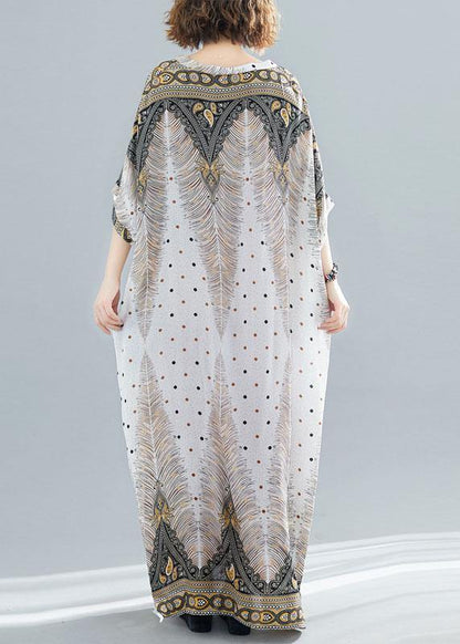 Vivid prints v neck cotton Long Shirts Batwing Sleeve Maxi summer Dress - SooLinen